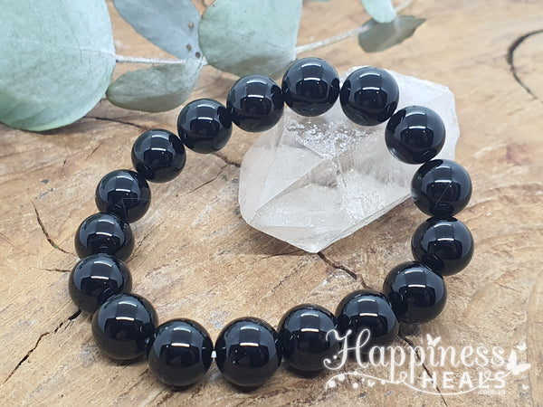 Black Agate Bracelet – 8mm Ball Beads for Protection & Strength