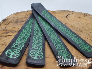 Incense Holder - Black with Green Tree Of Life Wooden