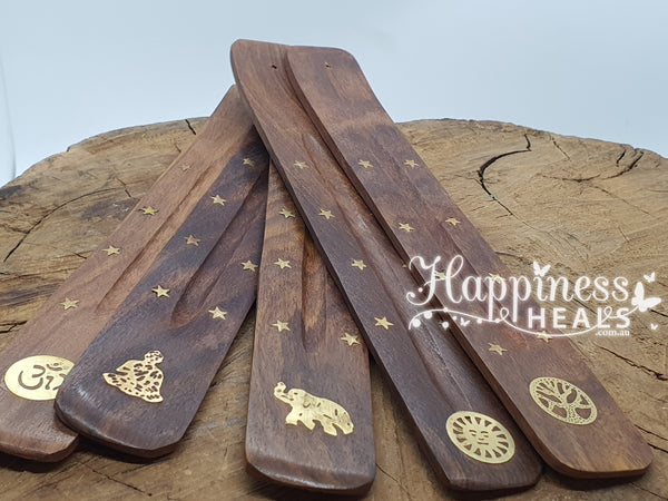 Incense Holder - Wooden - Brass Symbols