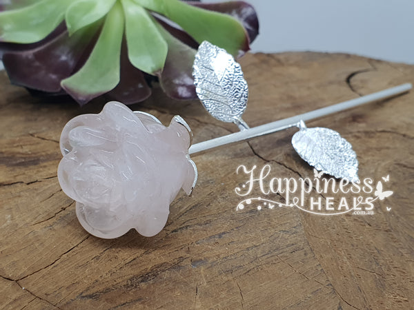Rose Quartz Rose - Gold Stem