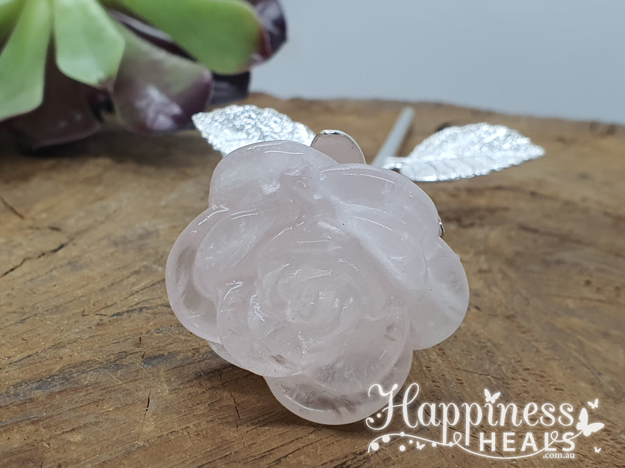 Rose Quartz Rose - Gold Stem