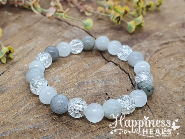 Crackle Quartz, Labradorite & Cat’s Eye Bracelet – Light, Intuition & Flow