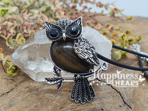 Tiger Eye Owl Pendant Necklace – Wisdom, Strength & Protection