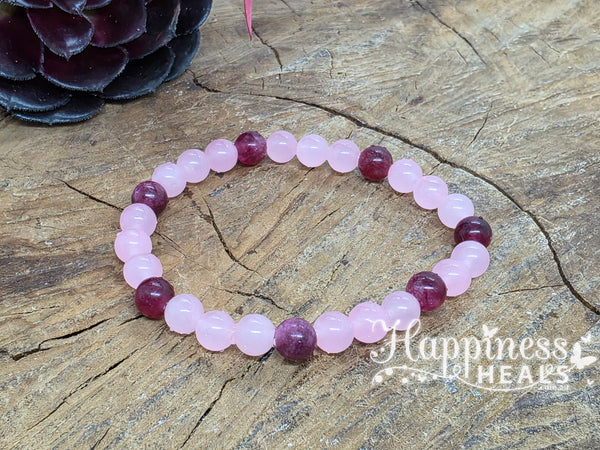 Rose Quartz & Garnet Bracelet – 8mm Beads ❤️💗
