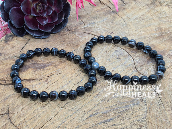 Black Agate Bracelet – Men’s Size, 8mm Beads ⚫️