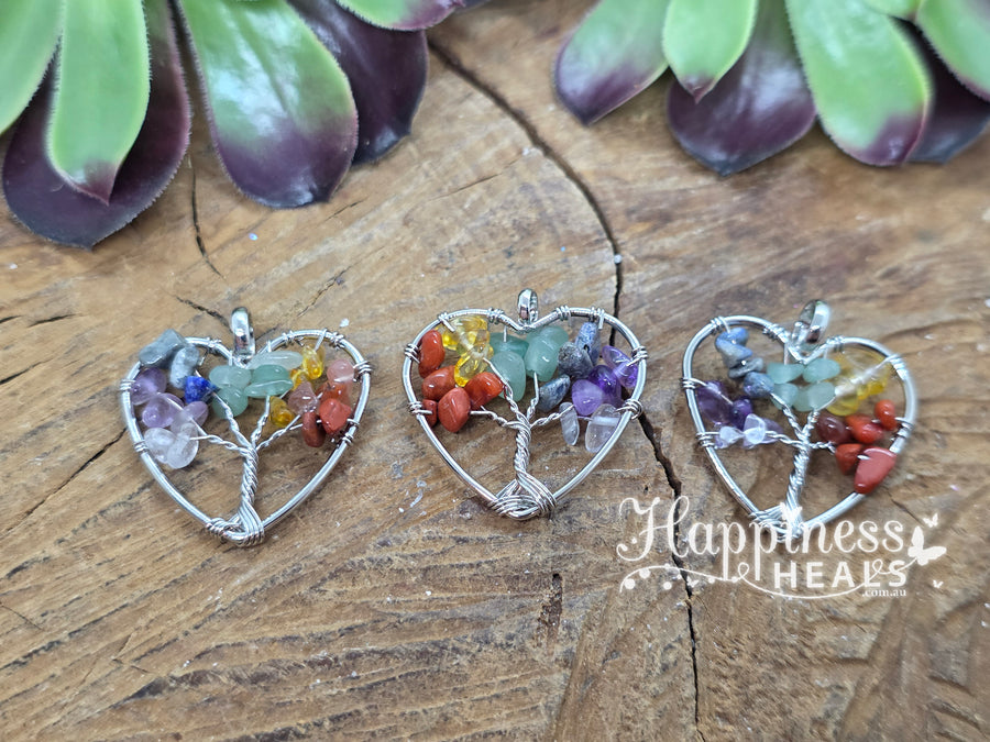 Crystal Chip Heart Tree of Life Pendant 💖🌳