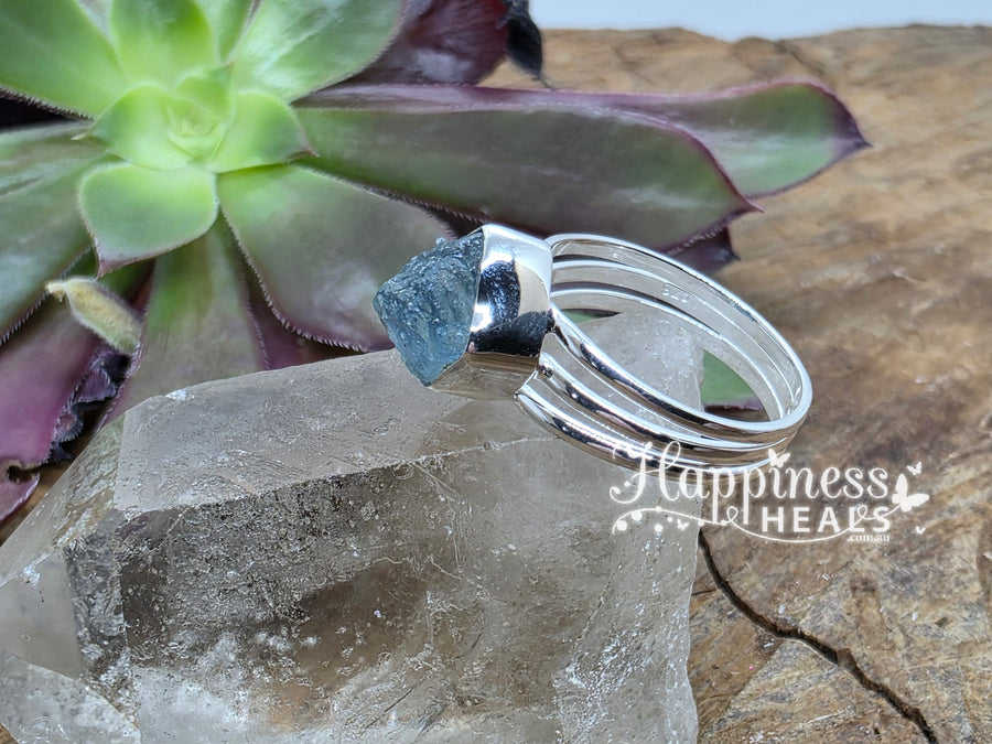 Sterling Silver Raw Aquamarine Ring - Size 9