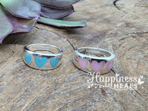 Silver Ring with Crystal Hearts