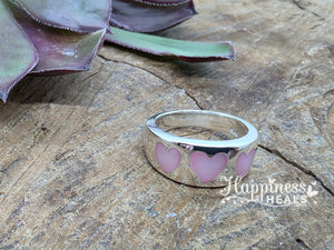 Silver Ring with Crystal Hearts