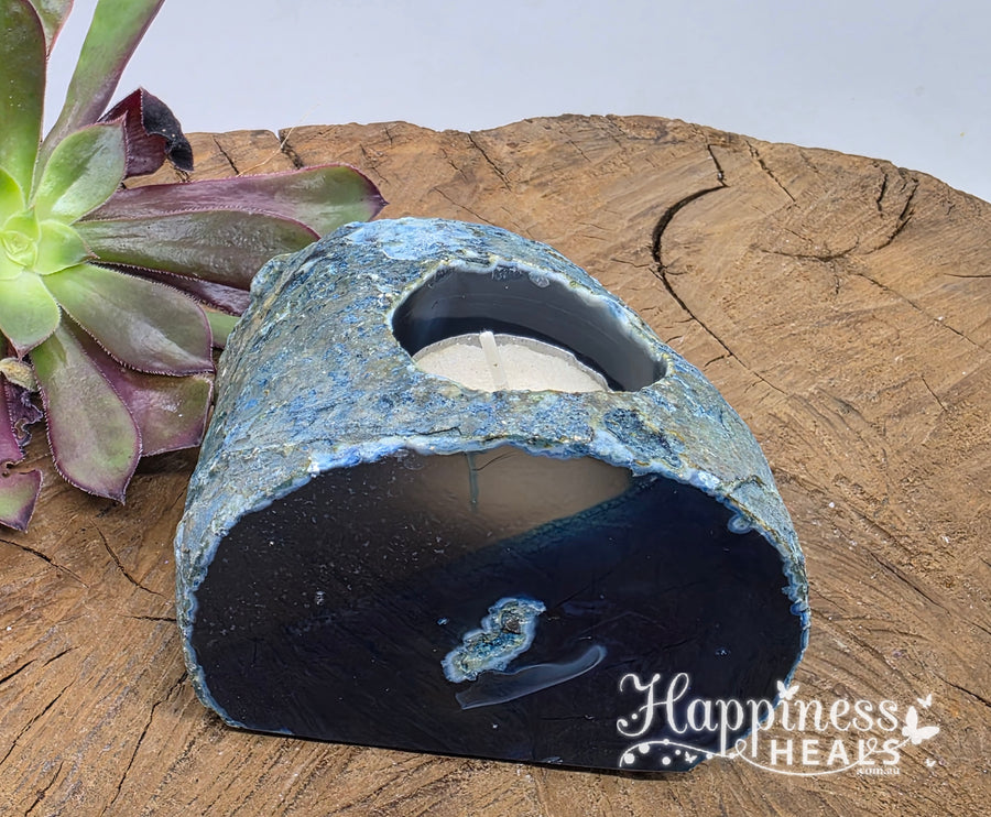 Agate Tea Light Candle Holder - Blue/Green