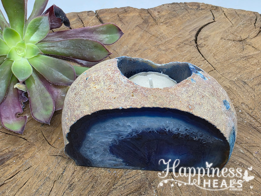 Agate Tea Light Candle Holder - Blue/Green