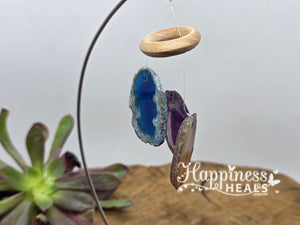 Agate Slice Mobile on Quartz Base – Flowing Harmony & Colourful Energy