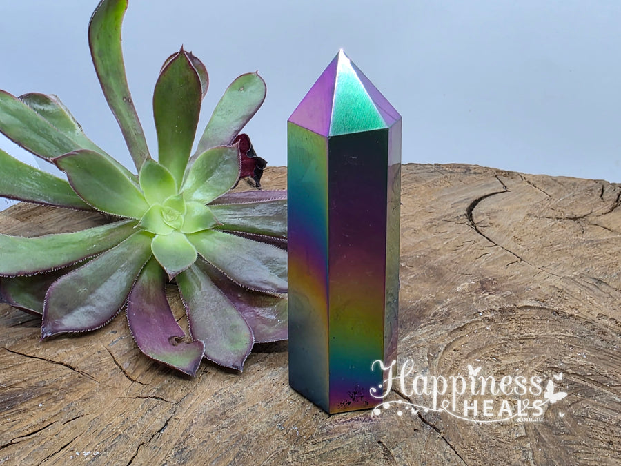 Titanium Black Obsidian Point – Shielded Power & Rainbow Aura