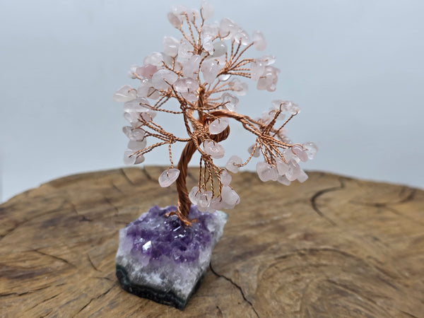 Rose Quartz Chip Tree with Amethyst Base