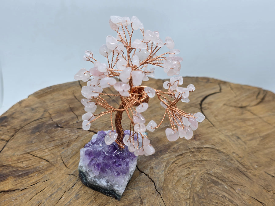 Rose Quartz Chip Tree with Amethyst Base