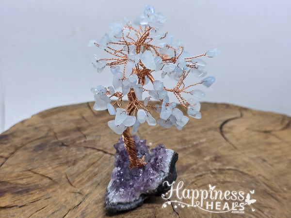 Aquamarine Chip Crystal Tree with Amethyst Base
