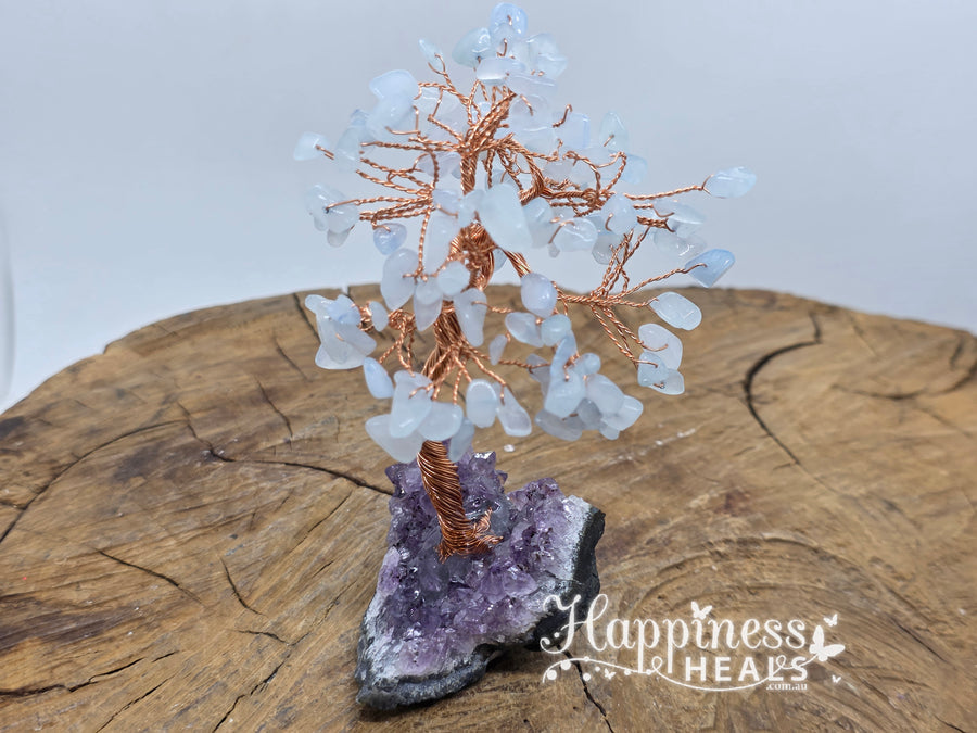 Aquamarine Chip Crystal Tree with Amethyst Base