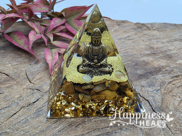 Orgonite Pyramid Tiger Eye - Buddha