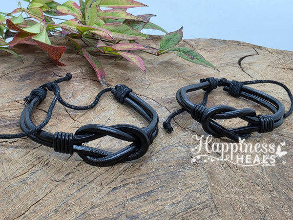 Black Leather Infinity Bracelet