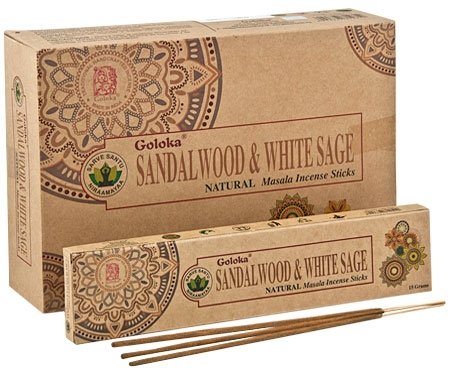 Sandalwood White Sage Natural Incense - 15gms Sticks - Goloka