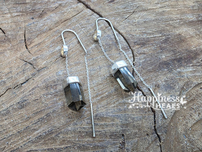 Aretes de doble punta con cuarzo ahumado
