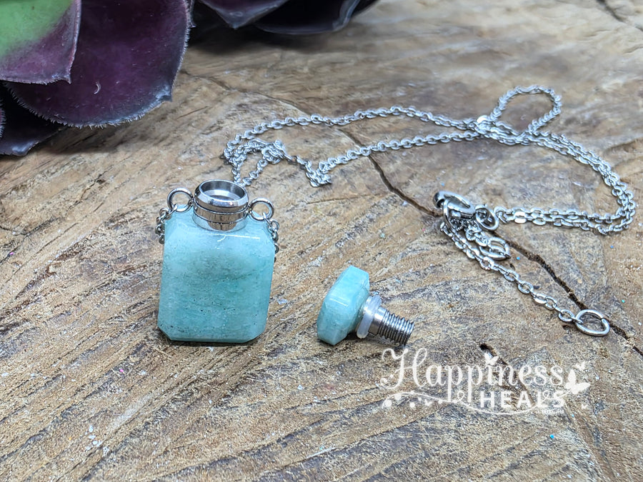 Amazonite Perfume Bottle Necklace – Calm, Confidence & Scented Intention 💧🌿
