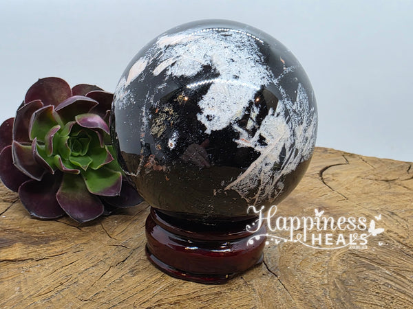 Black Tourmaline with Quartz Sphere