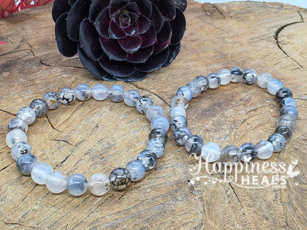 Black Fire Agate Ball Bracelet – 8mm 🔥