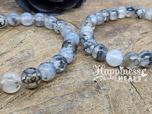 Black Fire Agate Ball Bracelet – 8mm 🔥