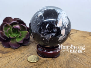 Black Tourmaline with Quartz Sphere