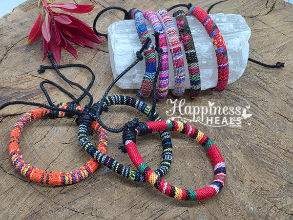 Boho Woven Fabric Bracelets – Adjustable & Assorted Colours