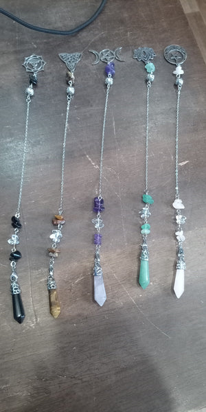 Crystal with Silver Symbols Pendulums