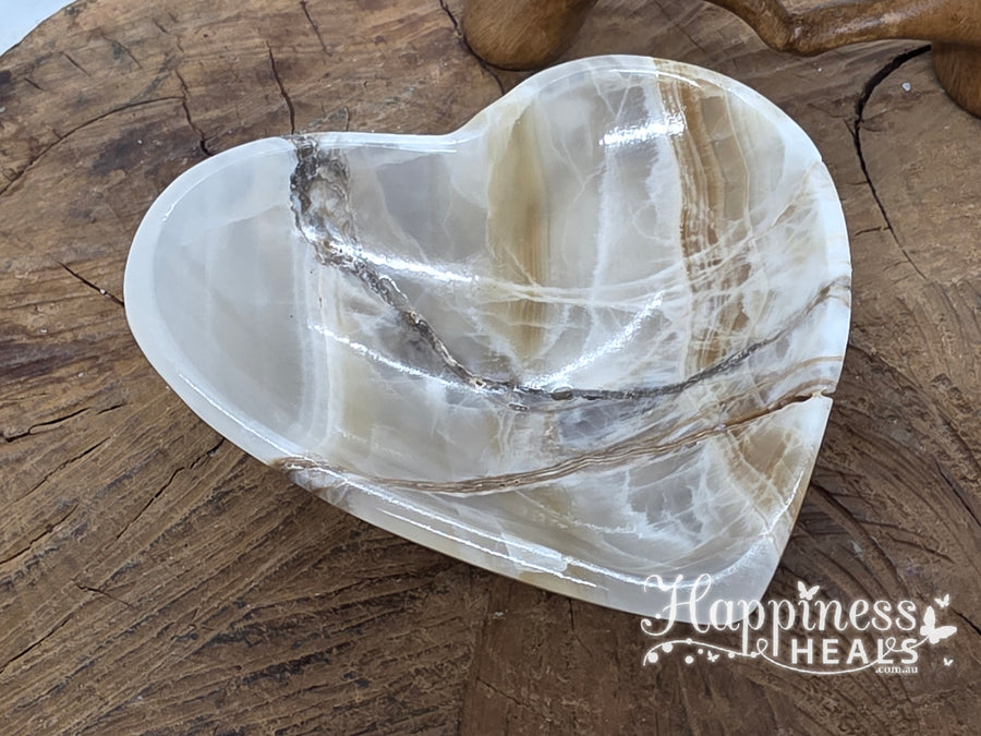 White Aragonite Heart Bowl