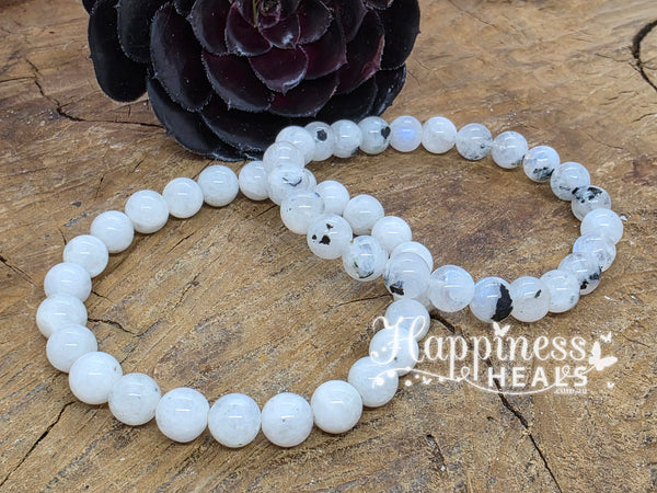 Rainbow Moonstone Bracelet – 8mm Ball 🌙