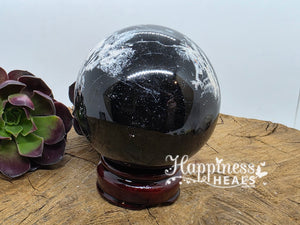 Black Tourmaline with Quartz Sphere