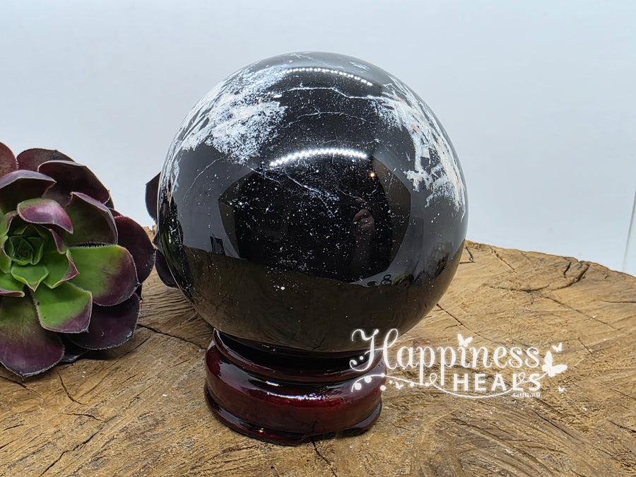 Black Tourmaline with Quartz Sphere