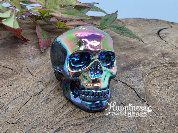 Rainbow Aura Agate Skull