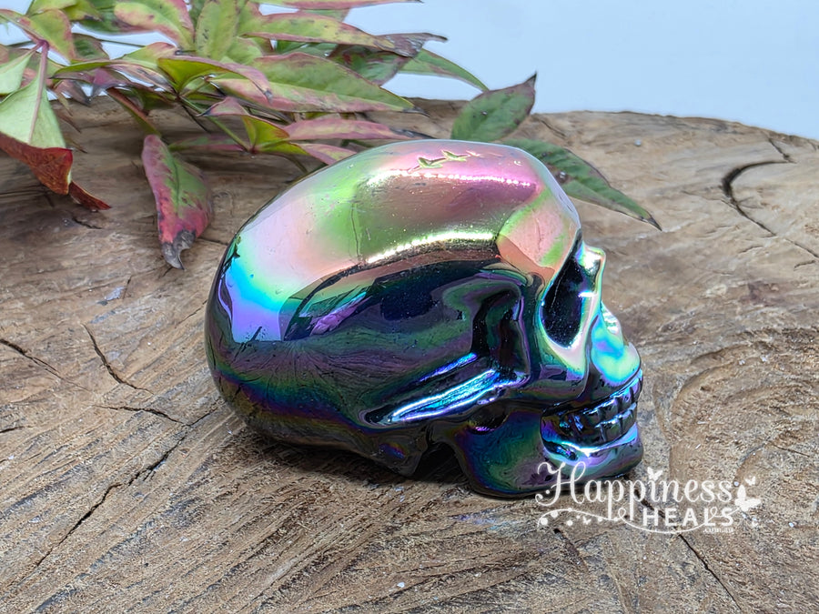 Rainbow Aura Agate Skull