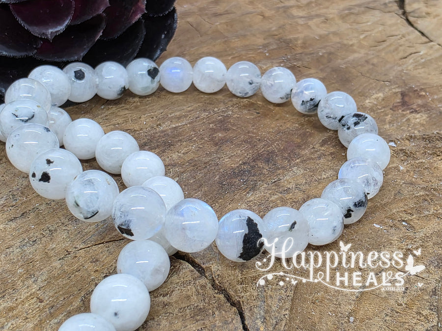 Rainbow Moonstone Bracelet – 8mm Ball 🌙