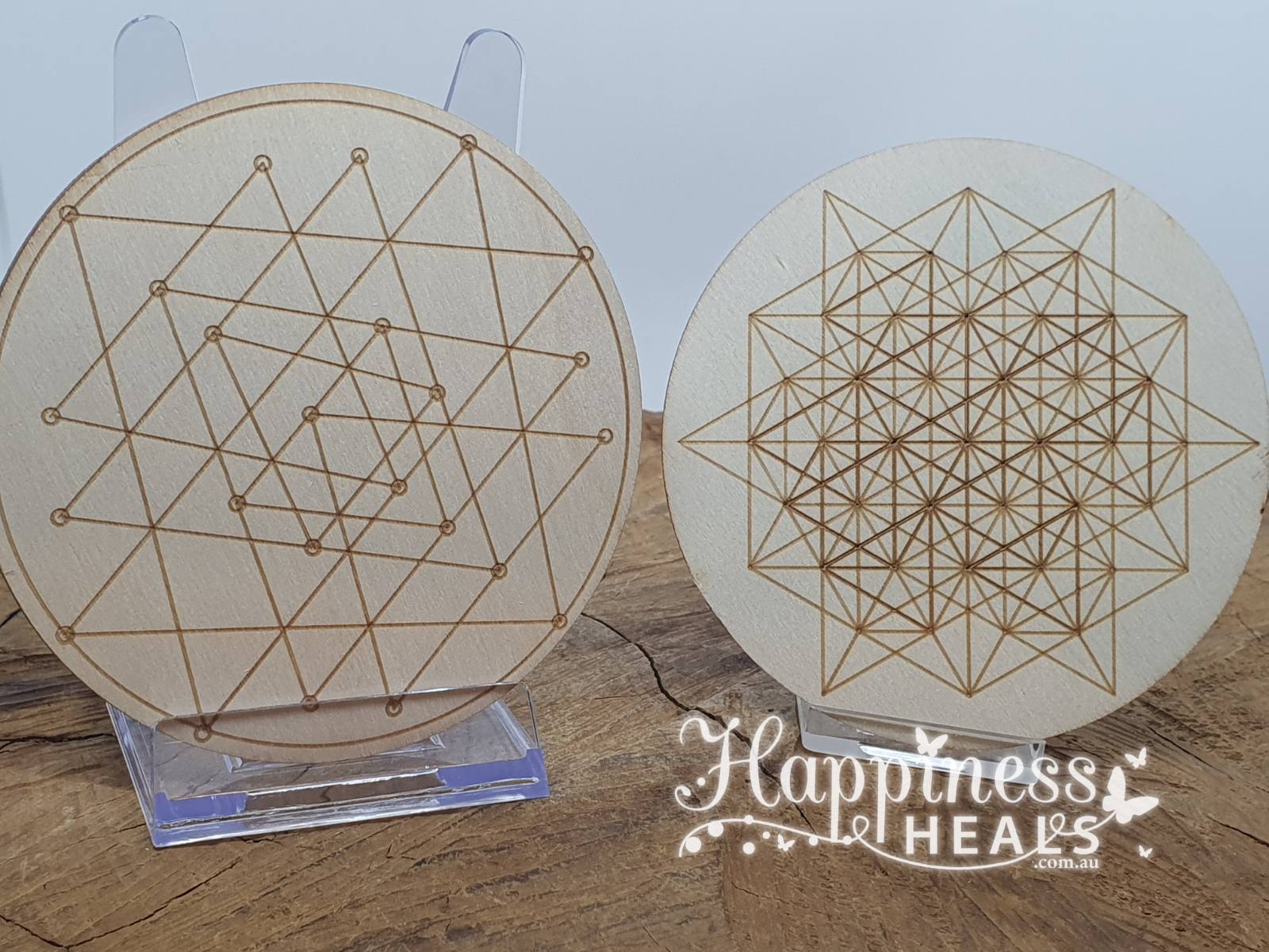 Grid Design Plate Crystal Grid Board - Design Plate - 100mm Round Wood - Happiness Heals