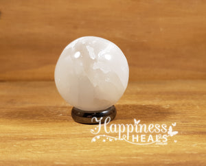 Selenite Sphere with Hematite Ring Base