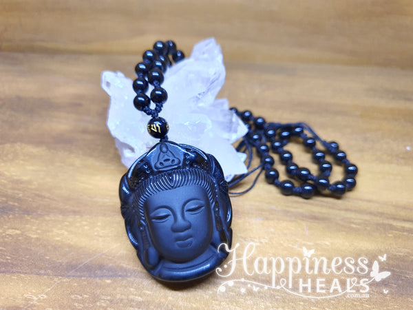 Black Obsidian Quan Yin Head necklace