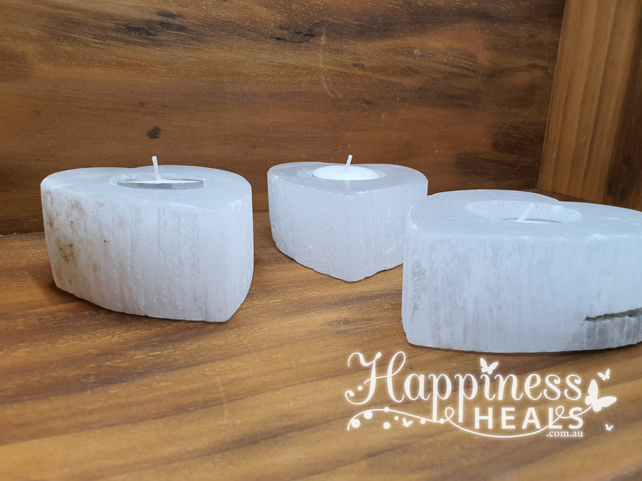 Selenite Heart Tea Light Candle Holder