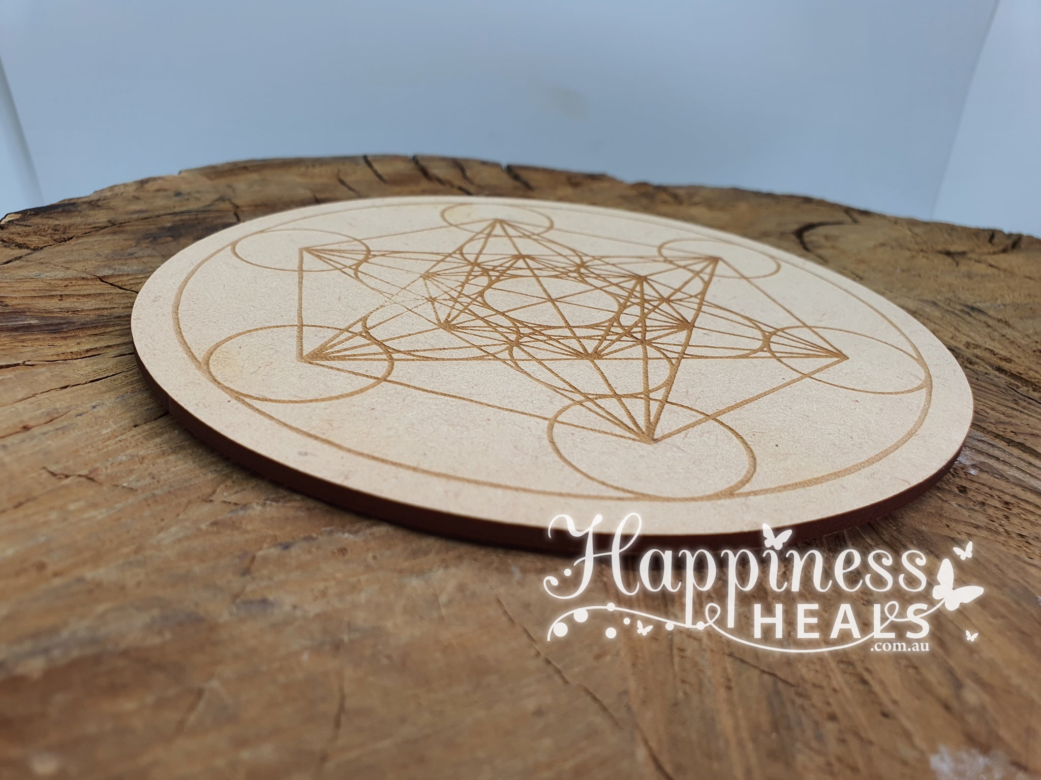 Grid Design Plate Crystal Grid Board - Design Plate - 100mm Round Wood - Happiness Heals