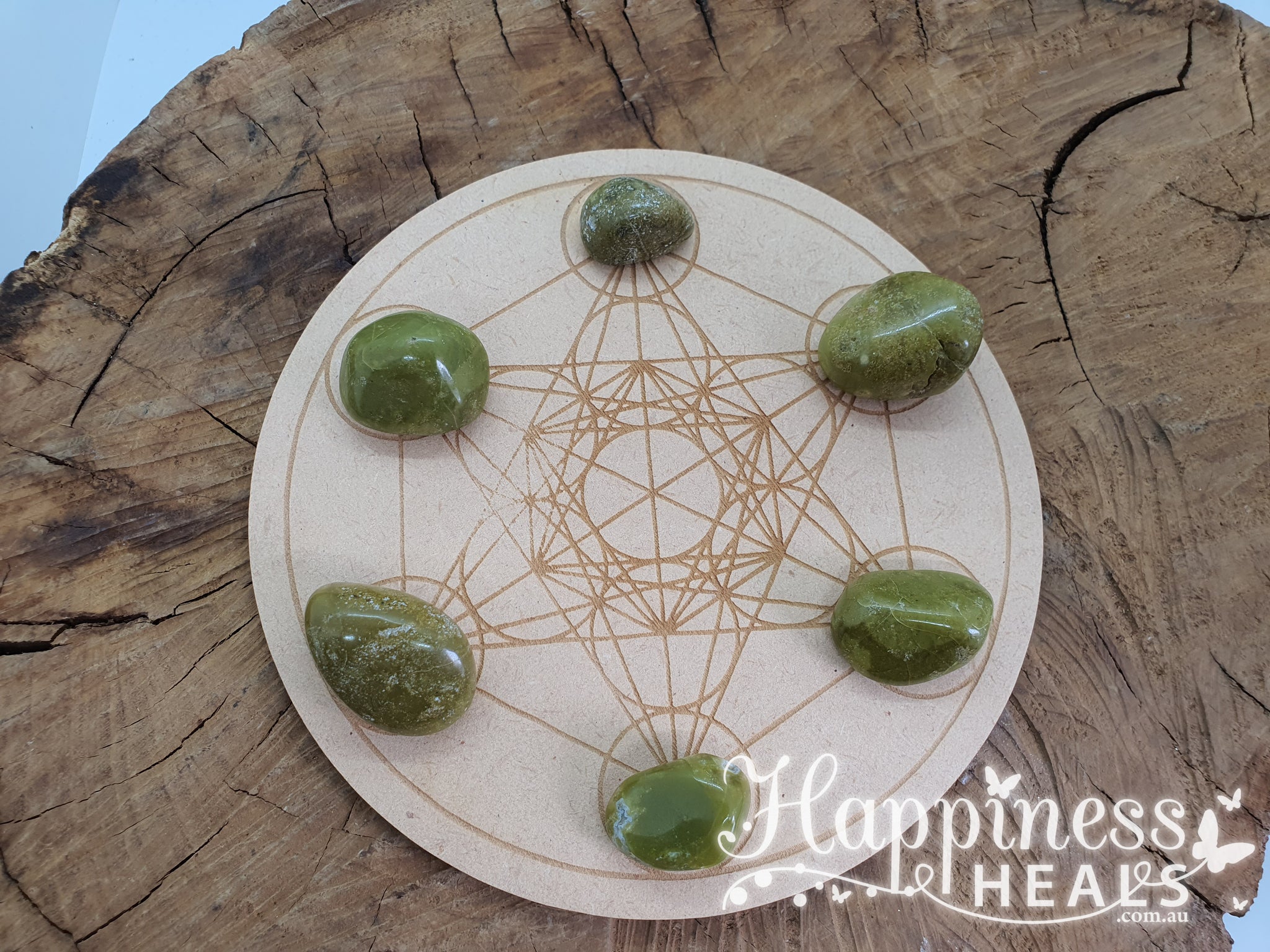 Grid Design Plate Crystal Grid Board - Design Plate - 100mm Round Wood - Happiness Heals