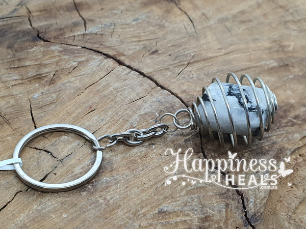 Keyring - Rainbow Moonstone in Cage