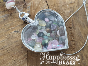 Rainbow Tourmaline Heart Chip Crystal Sun Catcher