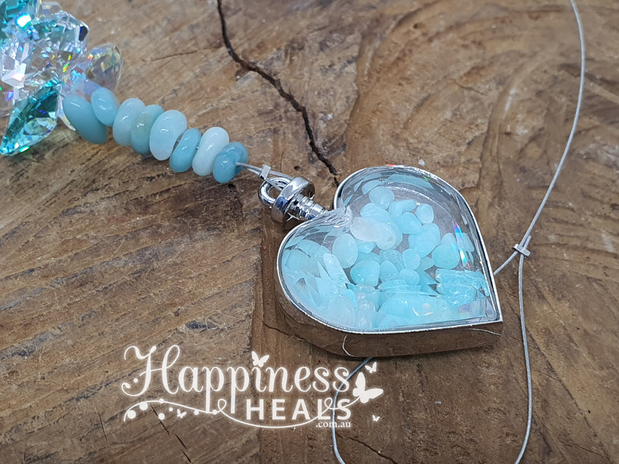 Amazonite Heart Chip Crystal Sun Catcher