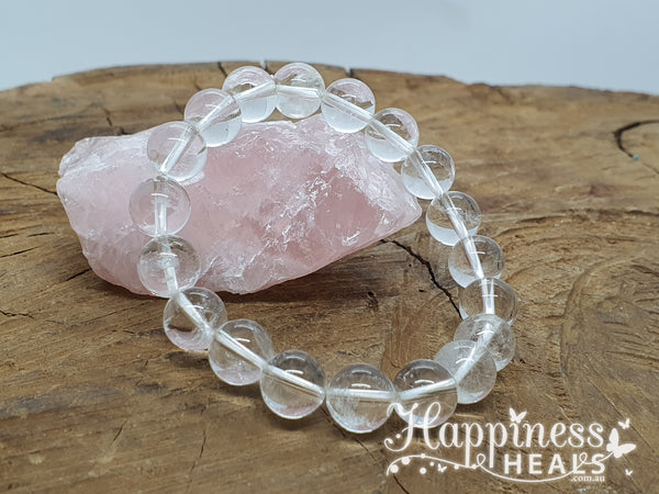 Clear Quartz Bracelet – 8mm Ball Beads for Amplification & Clarity