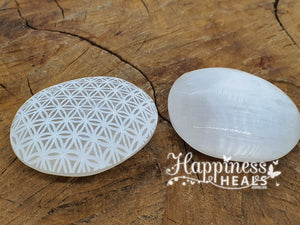 Selenite Palm Stone - Flower Of Life